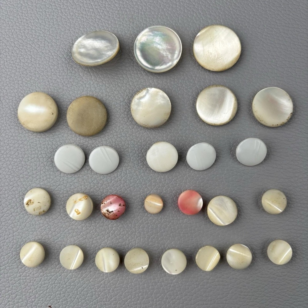 Vintage Mother of Pearl Shank Buttons Lot 28pc Shell Iridescent White Pink Craft